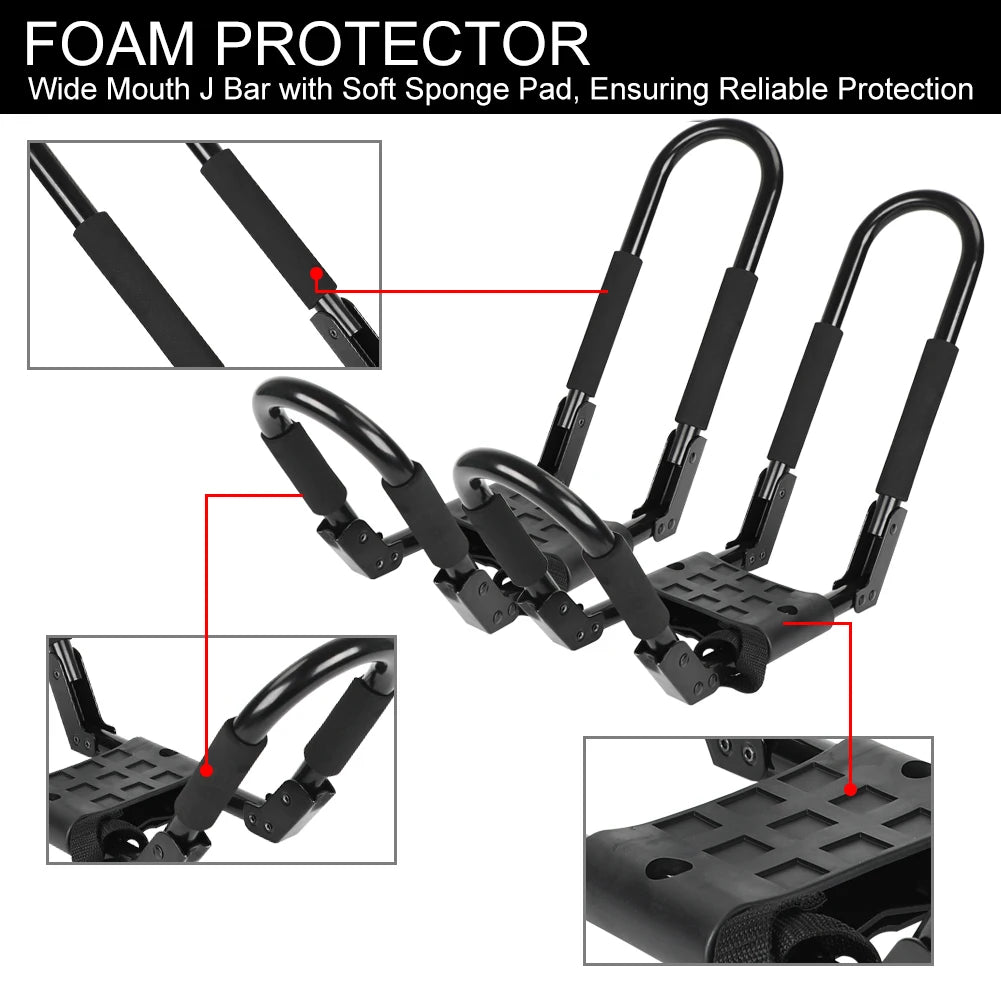 2 Pairs Folding Roof Top Mounted Rack J-Bar Roof Rack For Kayaks, and Canoes