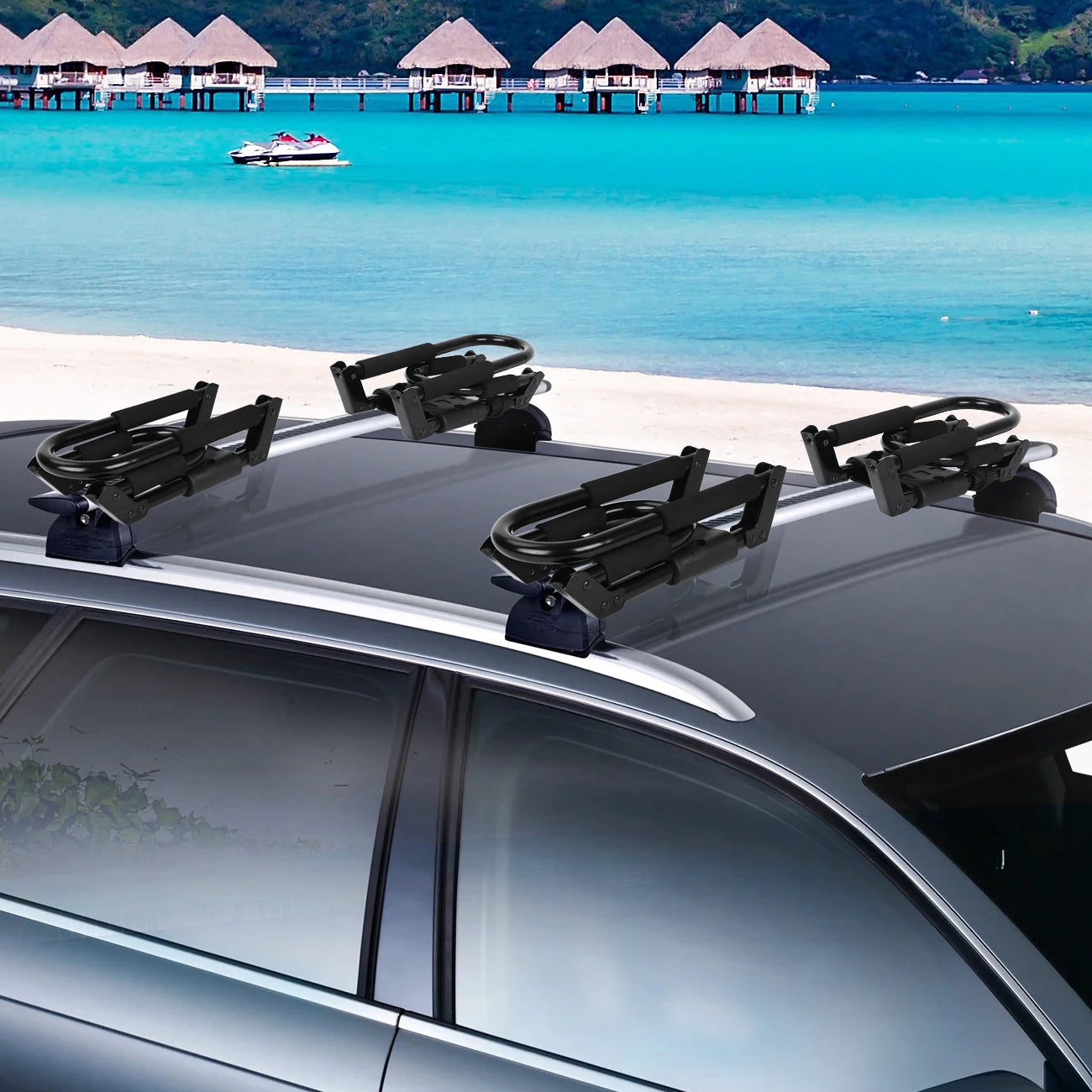 2 Pairs Folding Roof Top Mounted Rack J-Bar Roof Rack For Kayaks, and Canoes