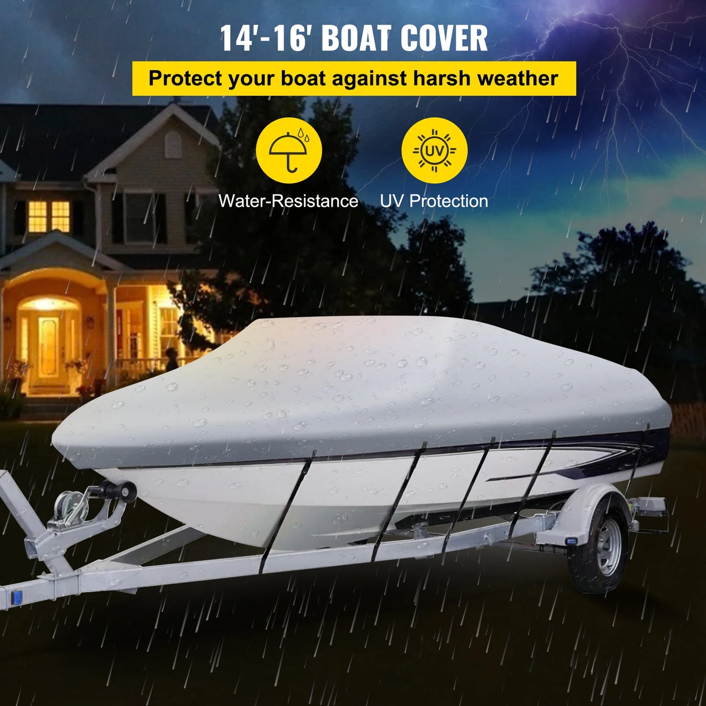 14-28 FT3 Layer V Hull Boat Cover With 5Pcs Adjustable Straps