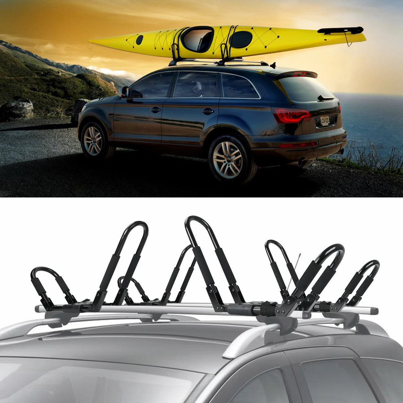 2 Pairs Folding Roof Top Mounted Rack J-Bar Roof Rack For Kayaks, and Canoes
