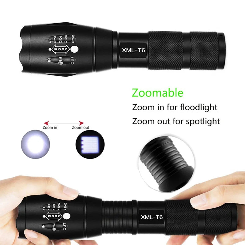 Tactical Waterproof Zoomable LED Flashlight.