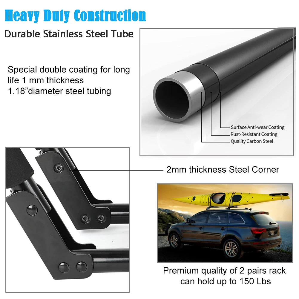 2 Pairs Folding Roof Top Mounted Rack J-Bar Roof Rack For Kayaks, and Canoes