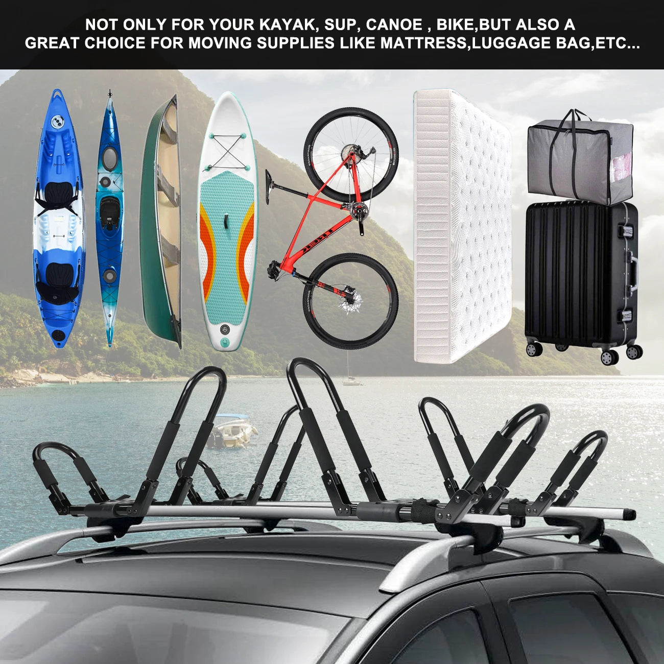 2 Pairs Folding Roof Top Mounted Rack J-Bar Roof Rack For Kayaks, and Canoes