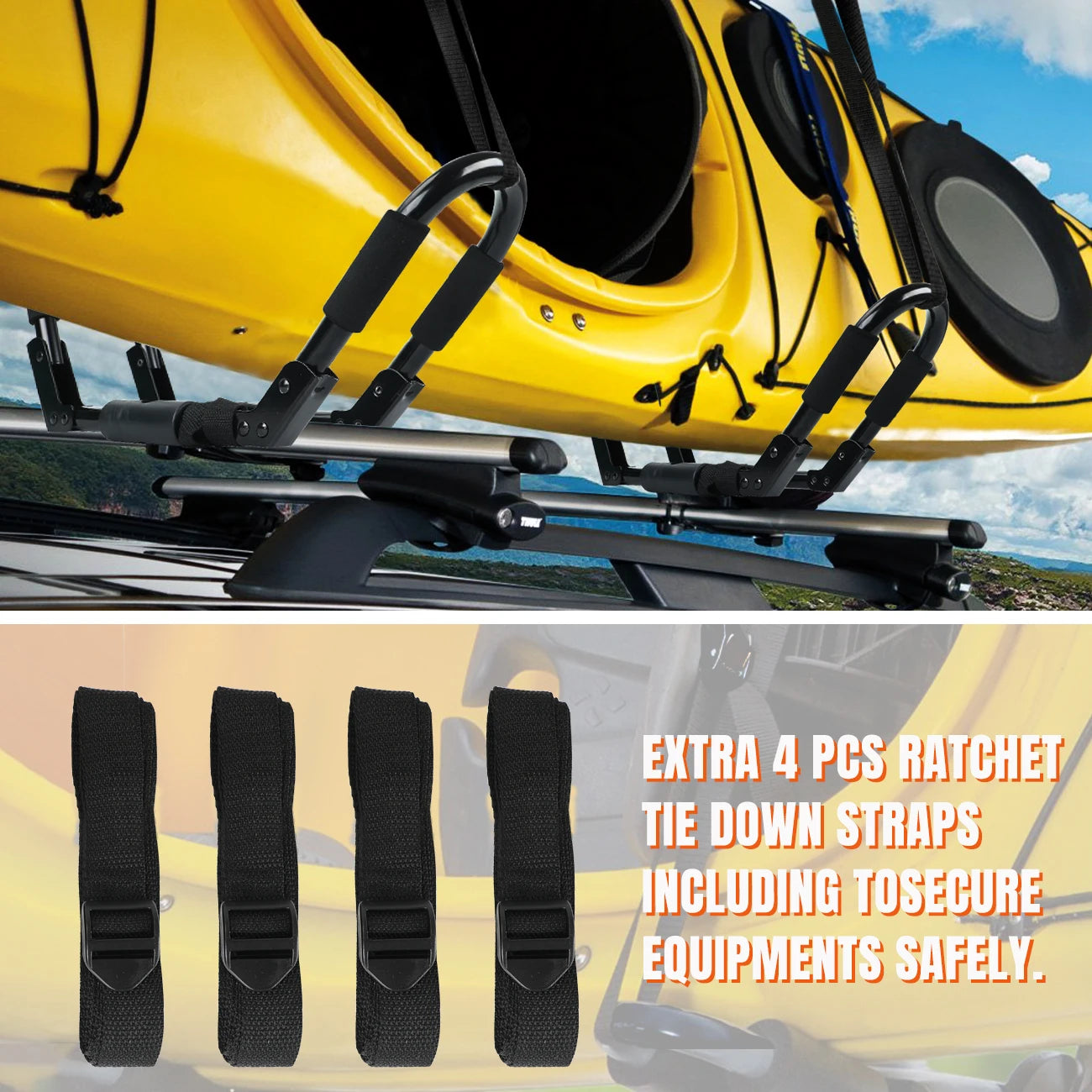 2 Pairs Folding Roof Top Mounted Rack J-Bar Roof Rack For Kayaks, and Canoes