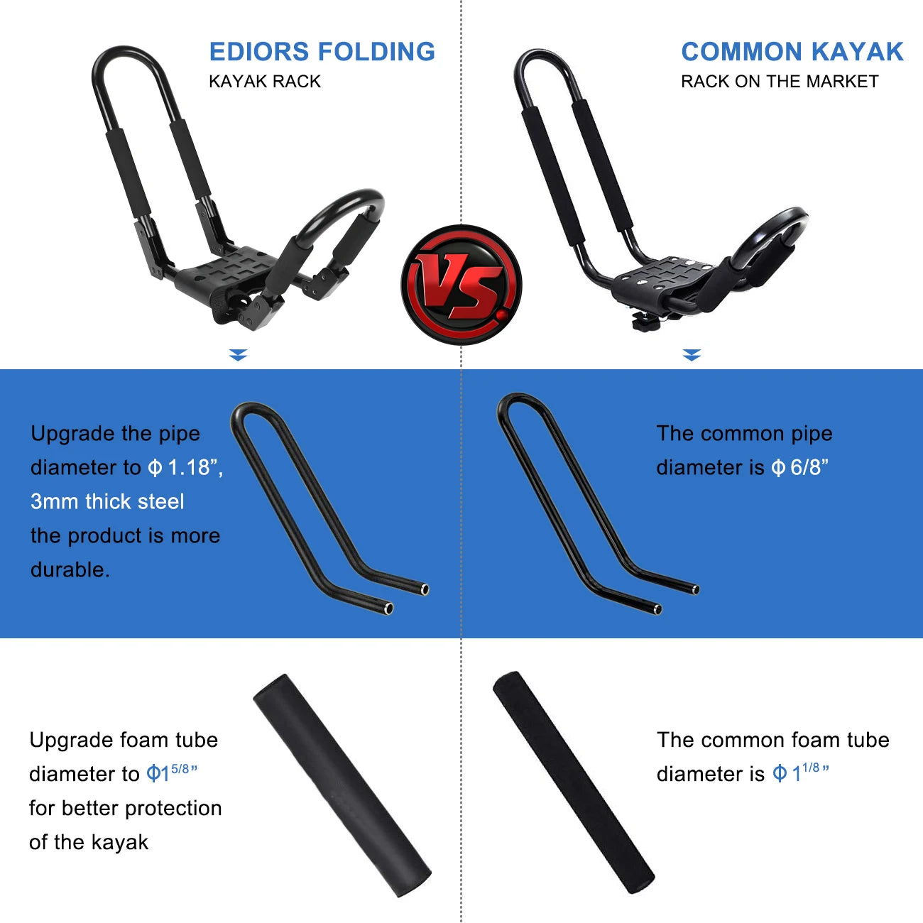 2 Pairs Folding Roof Top Mounted Rack J-Bar Roof Rack For Kayaks, and Canoes