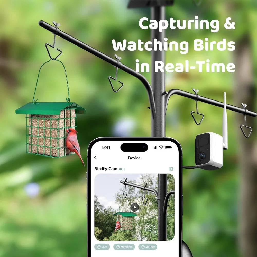 Bird Feeder Pole Station with a Solar Powered Bird Watching Camera.