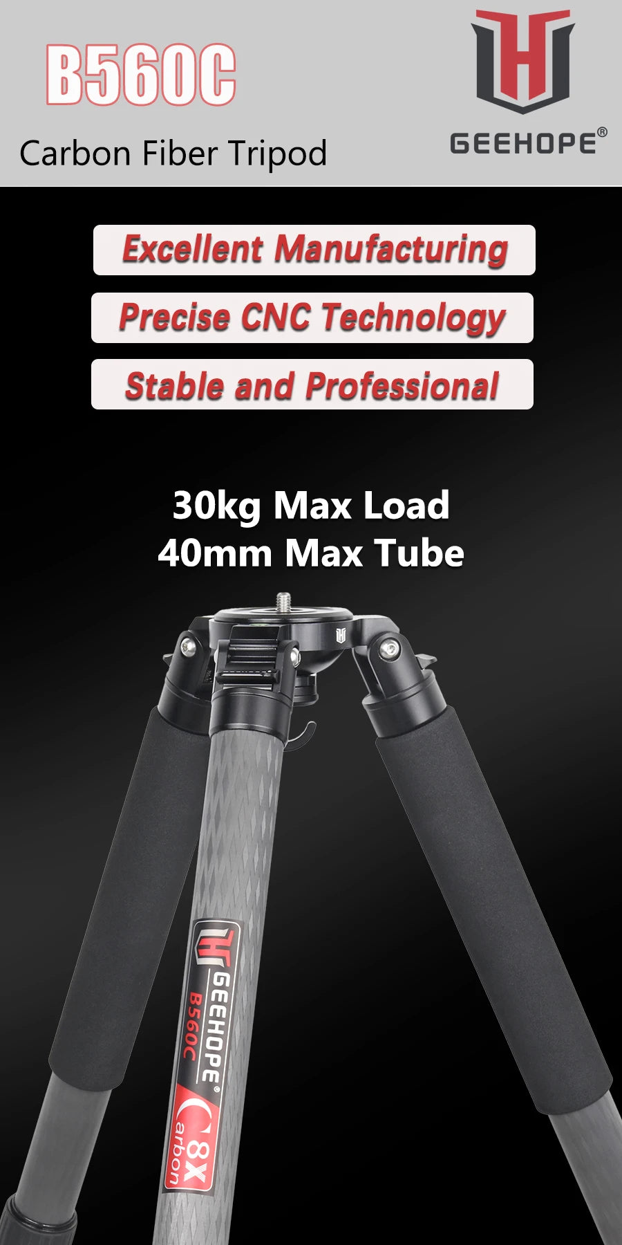 Professional Heavy Carbon Fiber Camera Tripod With Bird Watching Bracket 4