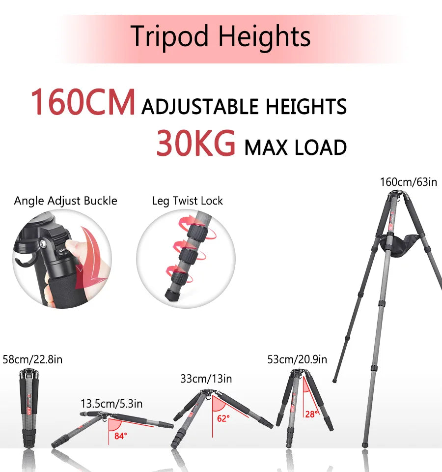 Professional Heavy Carbon Fiber Camera Tripod With Bird Watching Bracket 4