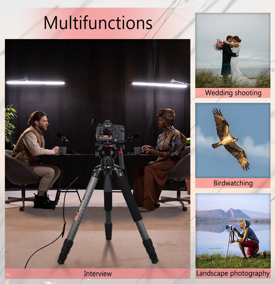 Professional Heavy Carbon Fiber Camera Tripod With Bird Watching Bracket 4