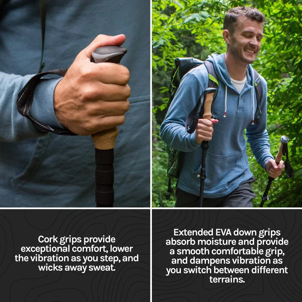 3K Carbon Fiber Quick Lock Collapsible Cork Grip Trekking Poles.