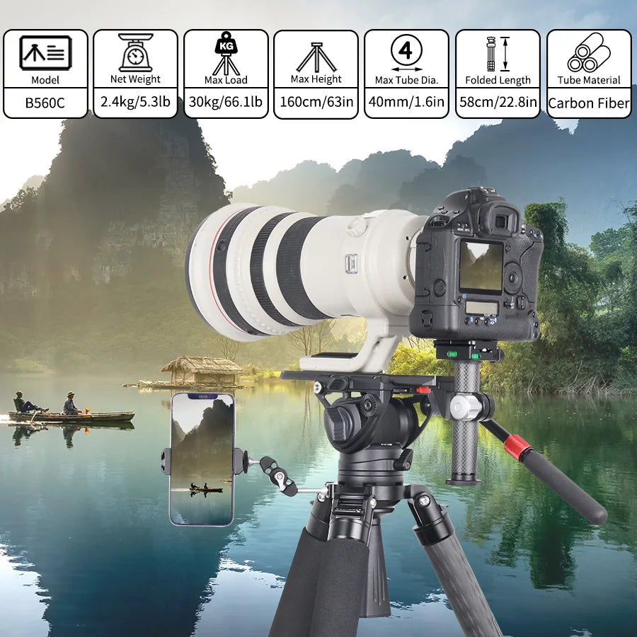 Professional Heavy Carbon Fiber Camera Tripod With Bird Watching Bracket 4