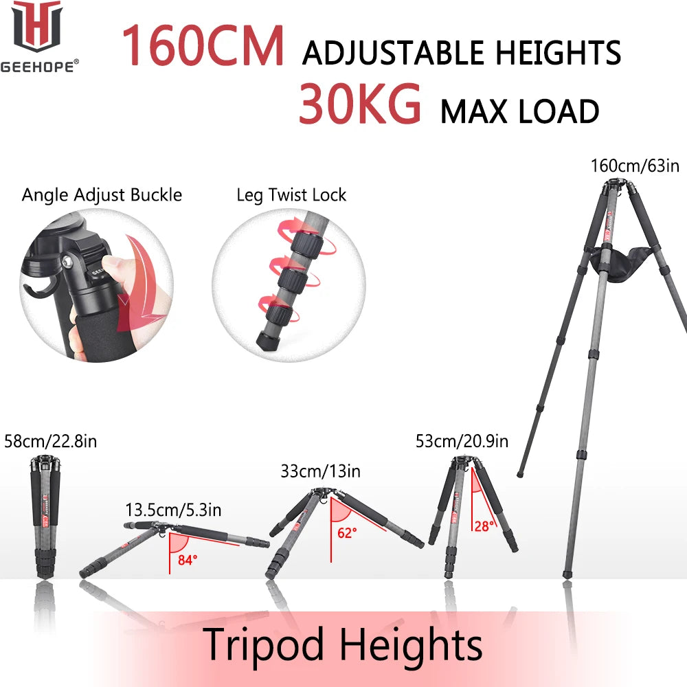 Professional Heavy Carbon Fiber Camera Tripod With Bird Watching Bracket 4