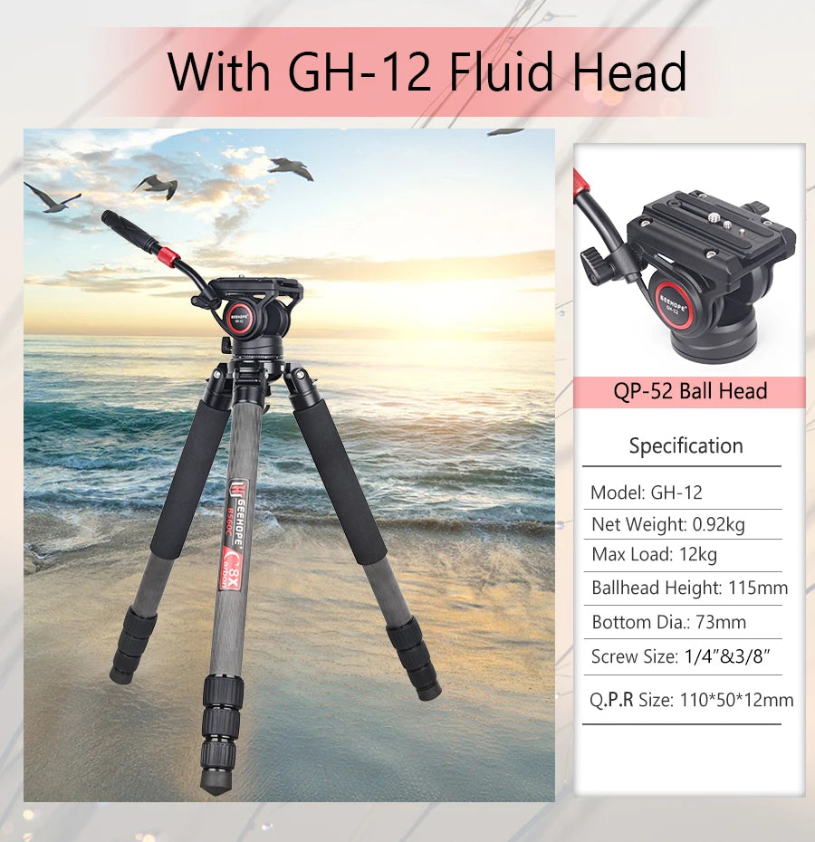 Professional Heavy Carbon Fiber Camera Tripod With Bird Watching Bracket 4