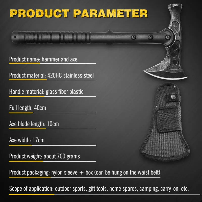 Foldable Camping And Tactical Axe Multi Tool Kit.