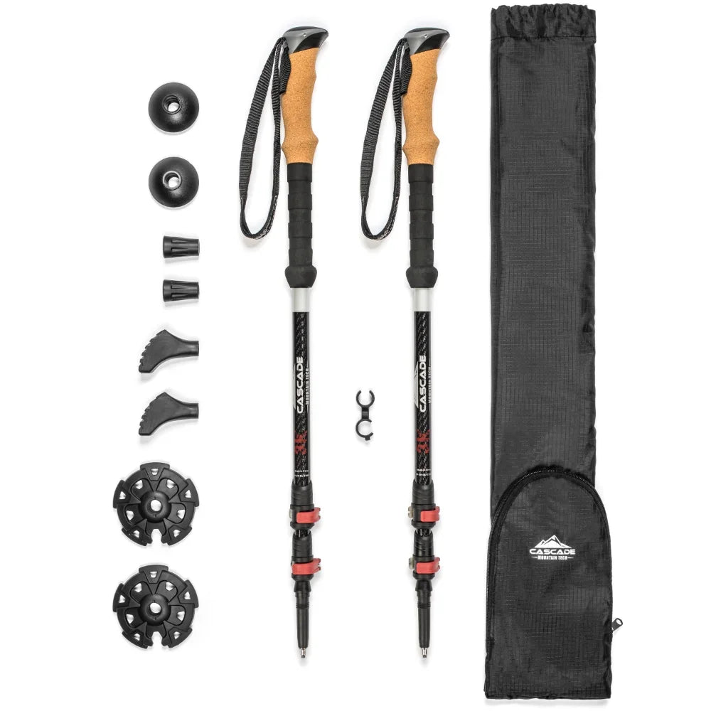 3K Carbon Fiber Quick Lock Collapsible Cork Grip Trekking Poles.