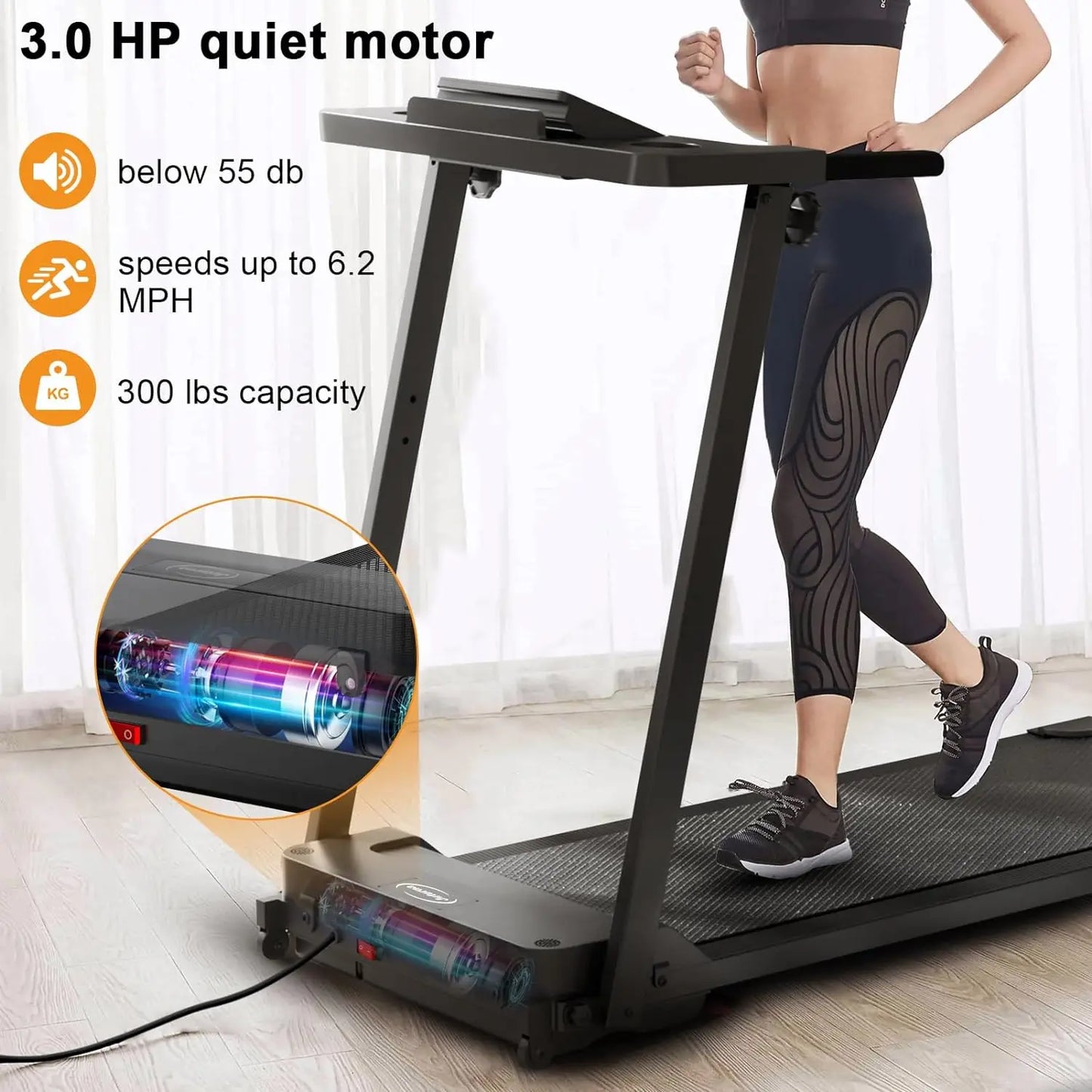 Portable 3.0 HP Compact Folding Treadmill for Home Office