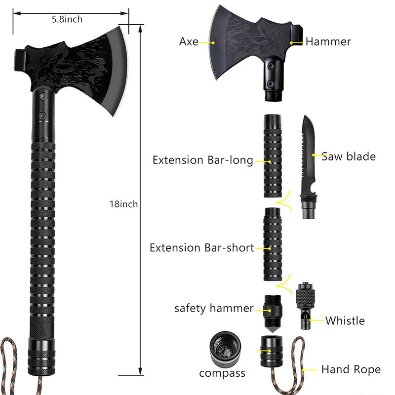 Multifunctional Portable Axe And Camping Combination Tool.