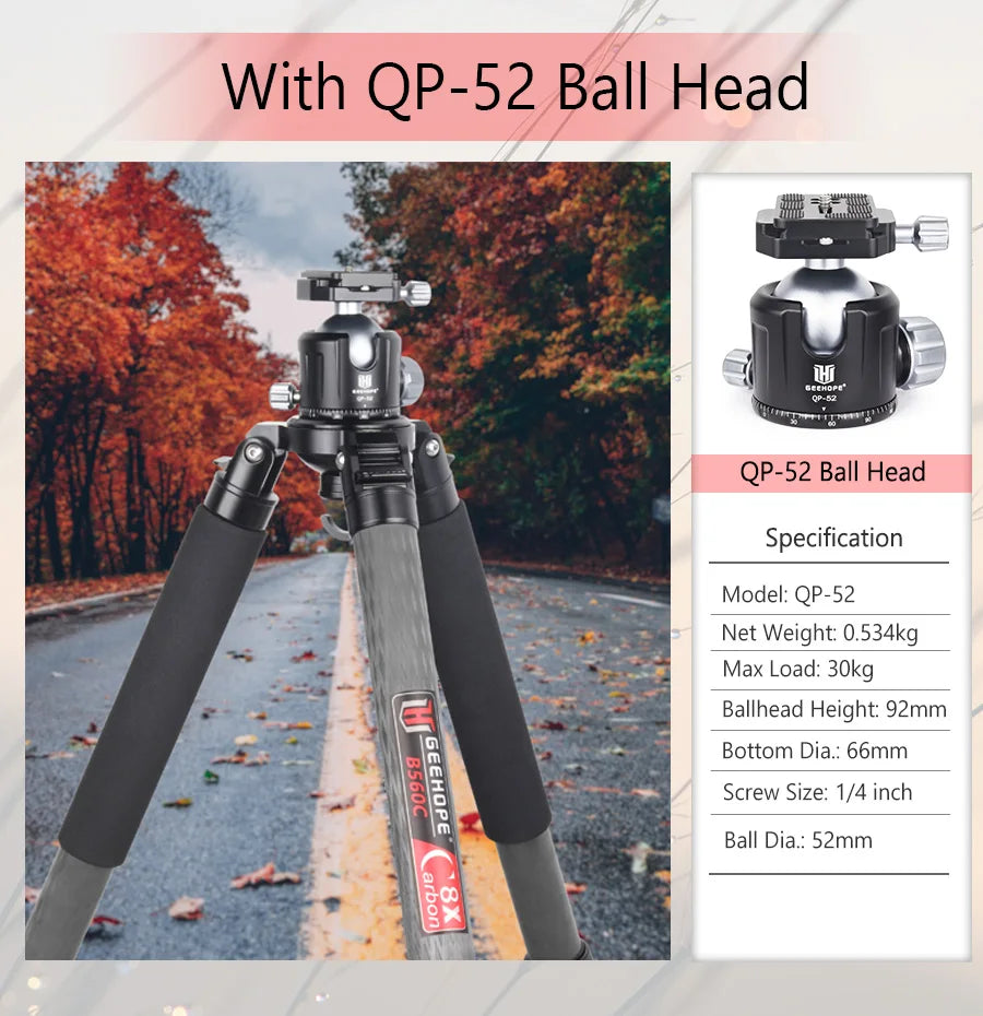 Professional Heavy Carbon Fiber Camera Tripod With Bird Watching Bracket 4