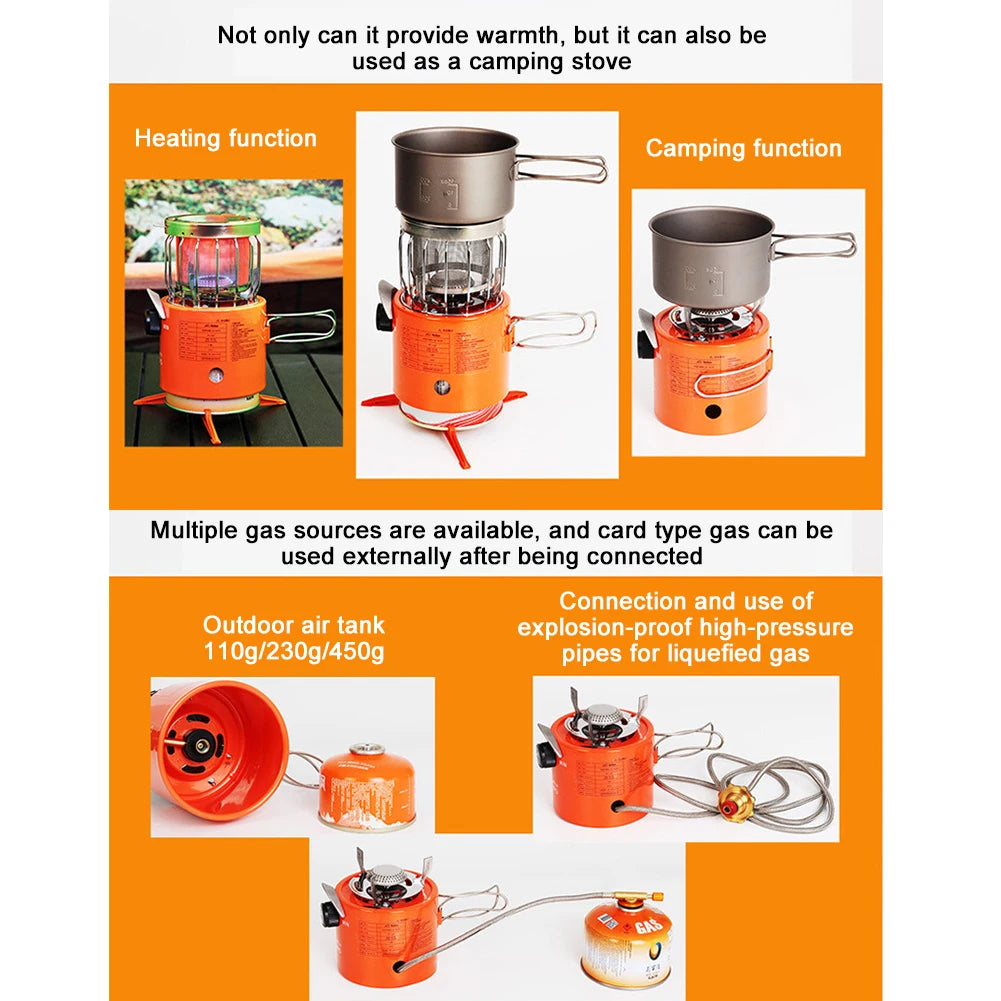 2 in 1Gas Heater For Tent, And Cooking Stove.