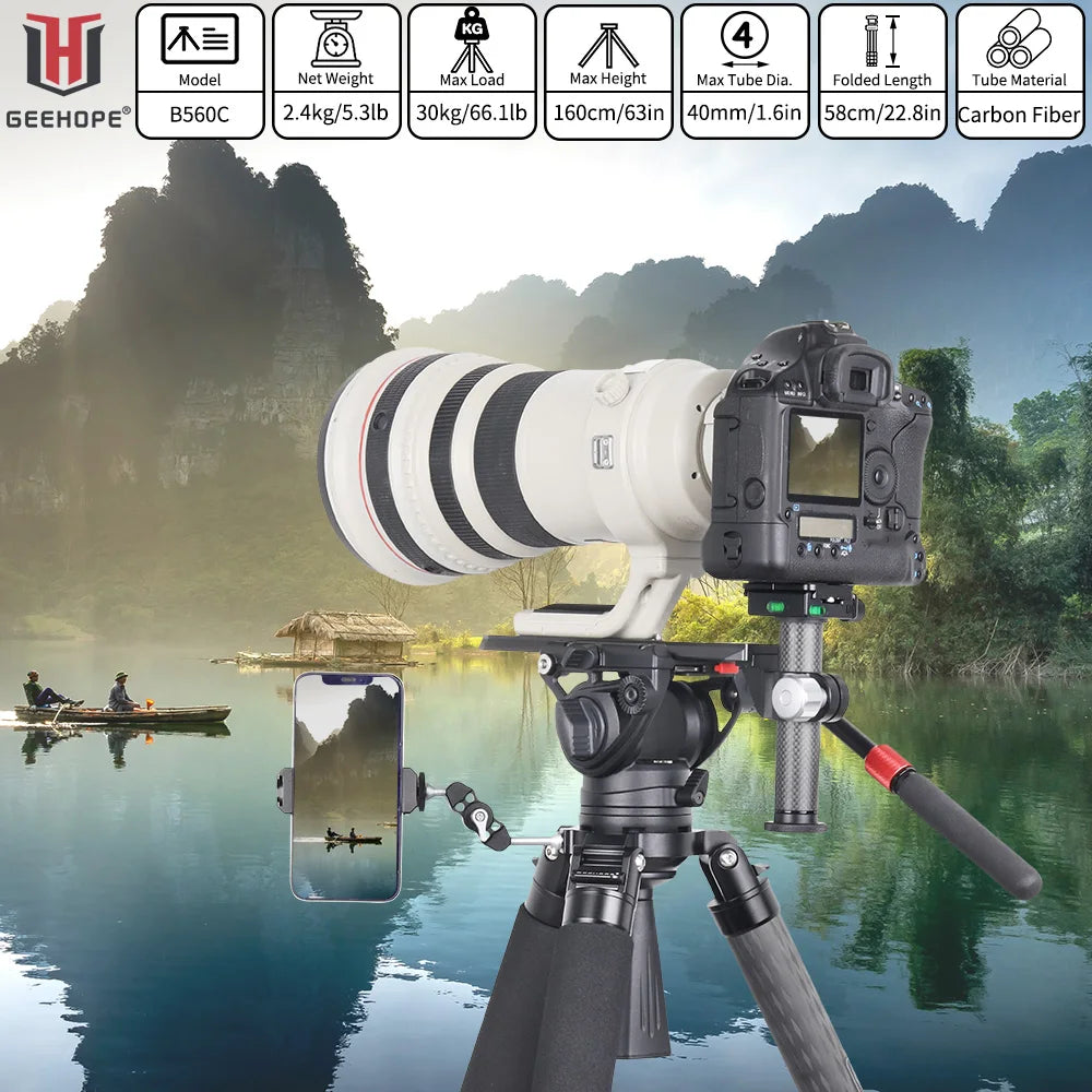Professional Heavy Carbon Fiber Camera Tripod With Bird Watching Bracket 4