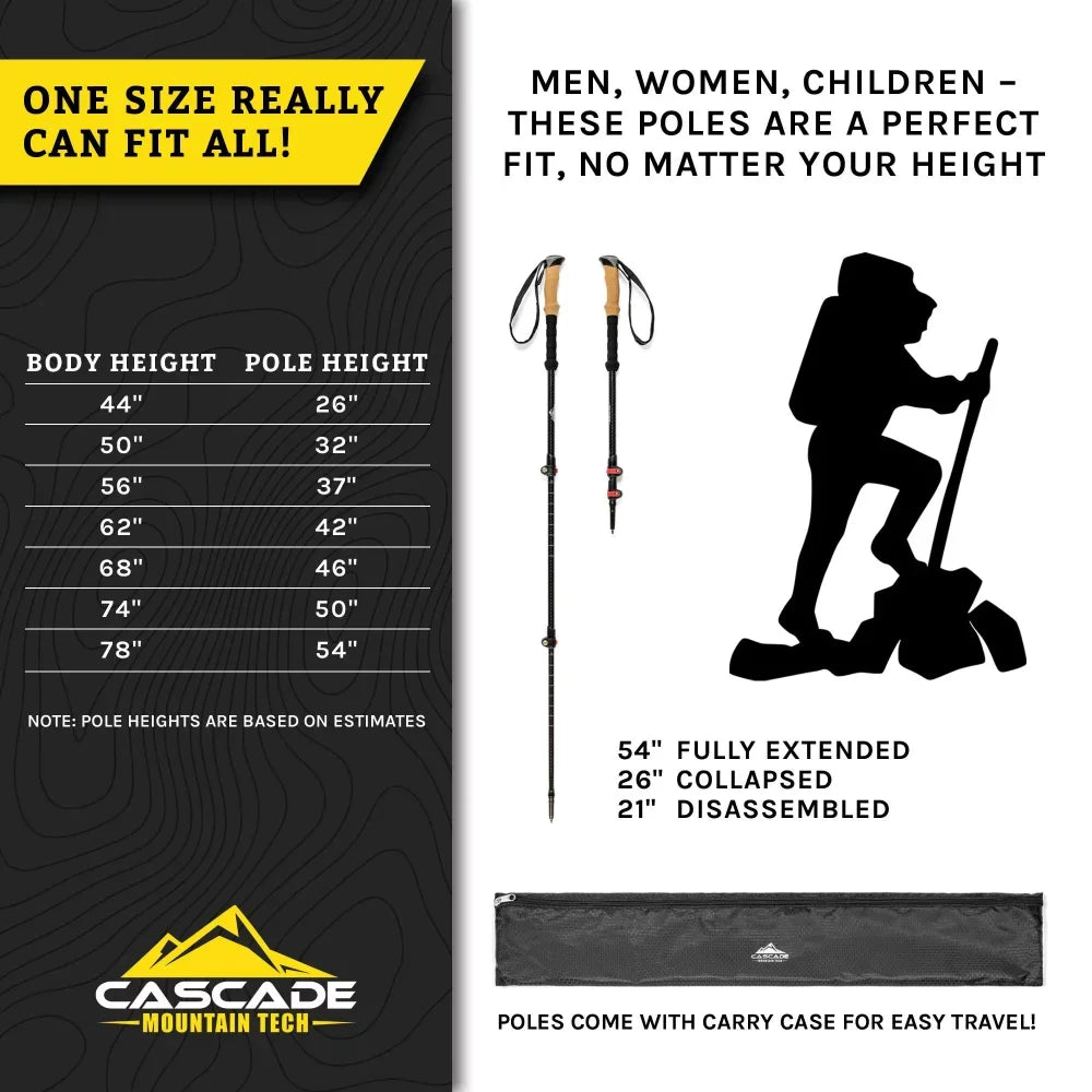 3K Carbon Fiber Quick Lock Collapsible Cork Grip Trekking Poles.