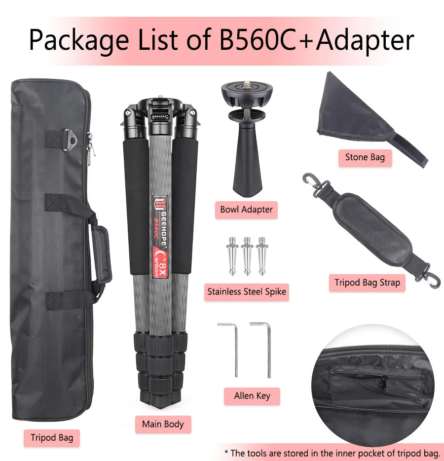 Professional Heavy Carbon Fiber Camera Tripod With Bird Watching Bracket 4