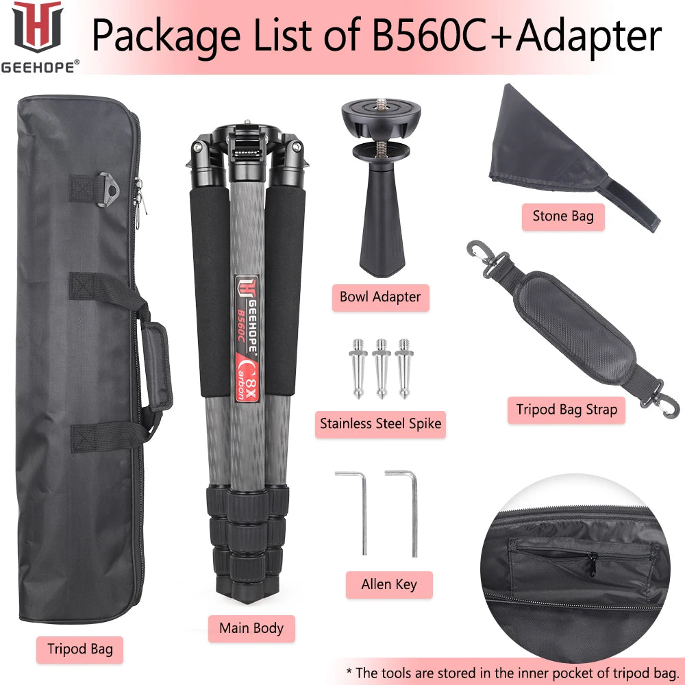 Professional Heavy Carbon Fiber Camera Tripod With Bird Watching Bracket 4