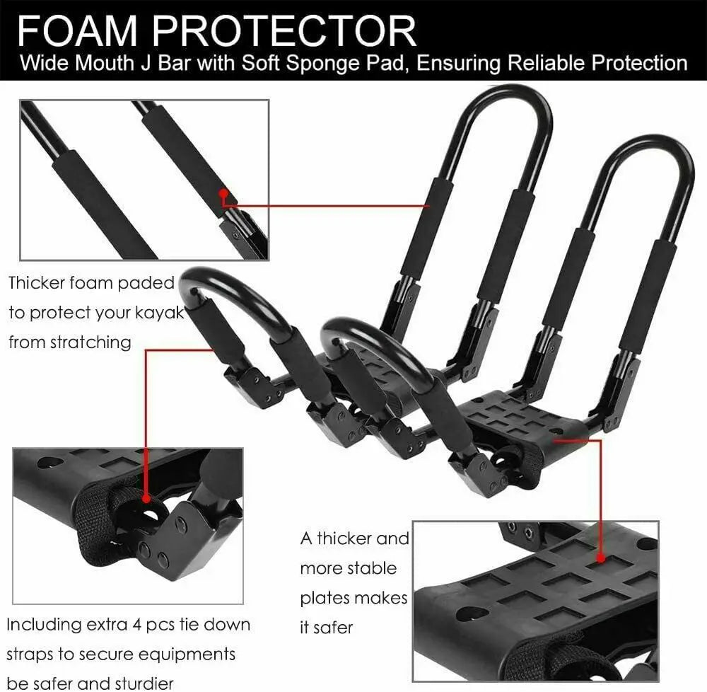 2 Pairs Folding Roof Top Mounted Rack J-Bar Roof Rack For Kayaks, and Canoes