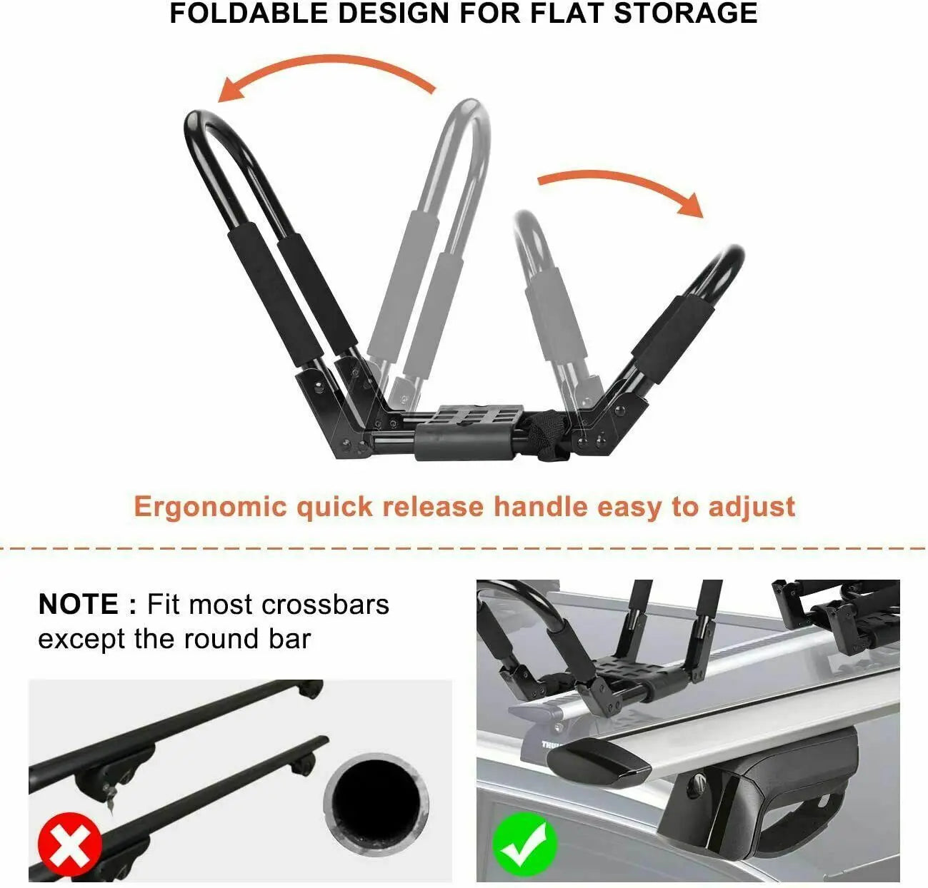 2 Pairs Folding Roof Top Mounted Rack J-Bar Roof Rack For Kayaks, and Canoes