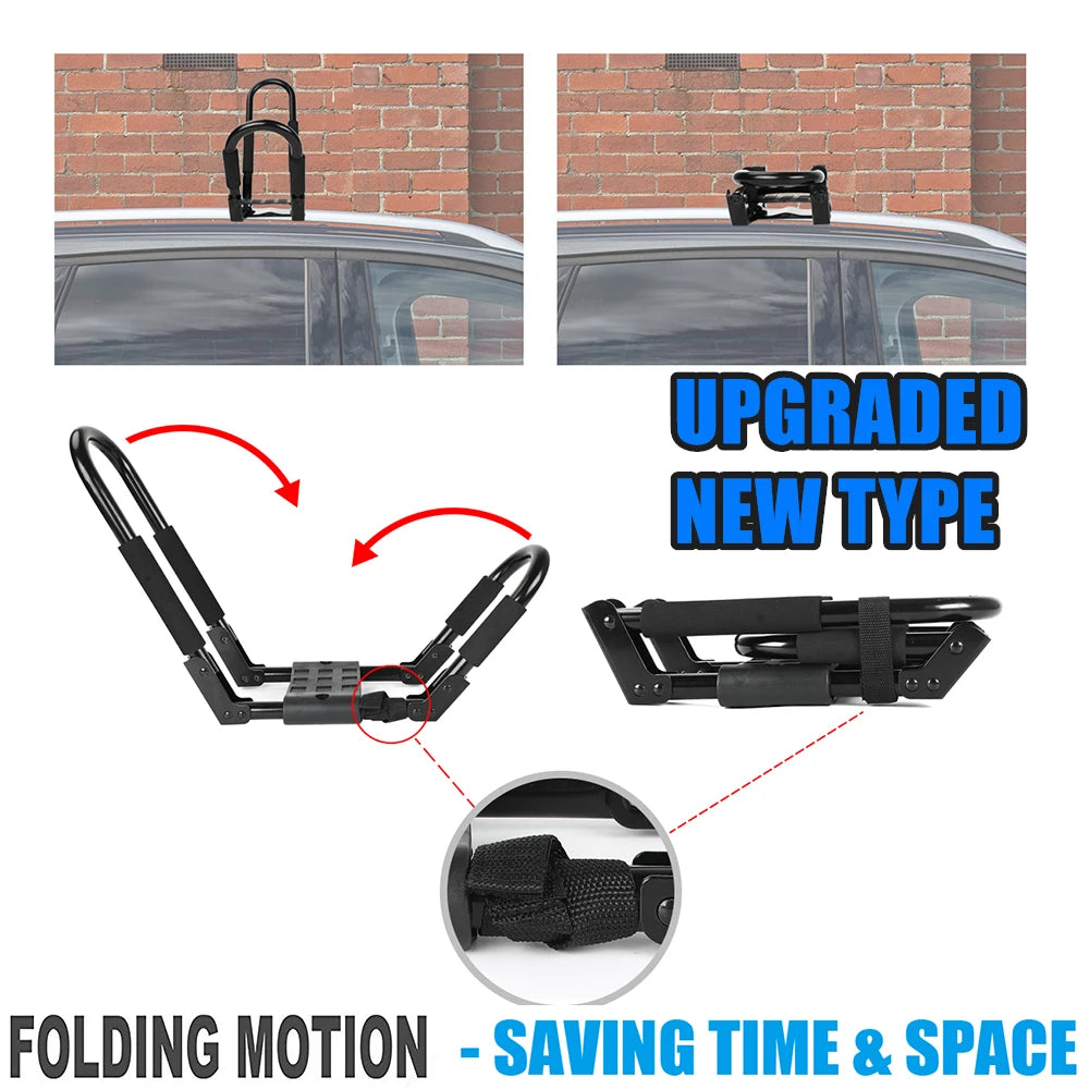 2 Pairs Folding Roof Top Mounted Rack J-Bar Roof Rack For  Kayaks, and Canoes