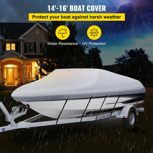 14-28 FT3 Layer  V Hull Boat Cover With  5Pcs Adjustable Straps