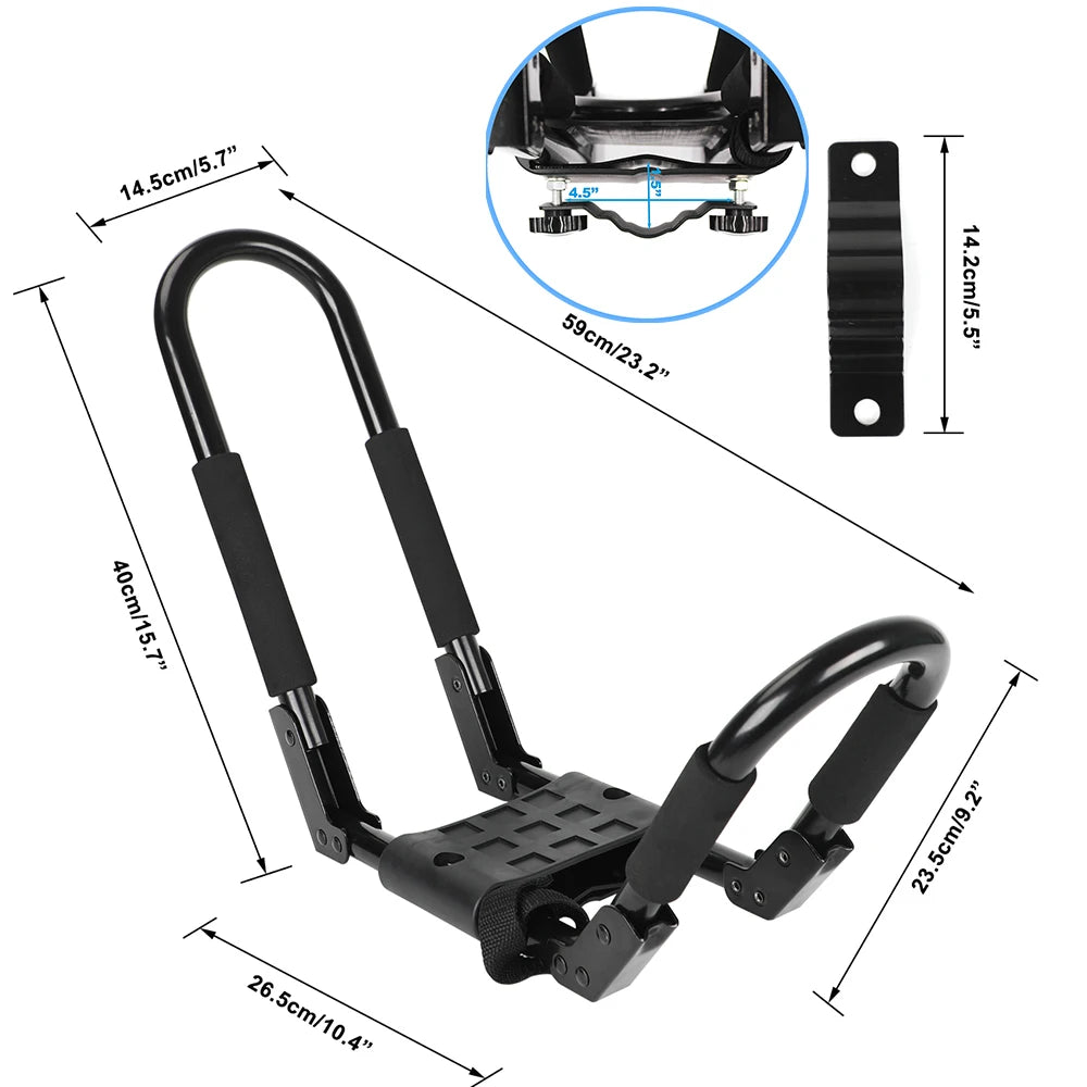 2 Pairs Folding Roof Top Mounted Rack J-Bar Roof Rack For  Kayaks, and Canoes