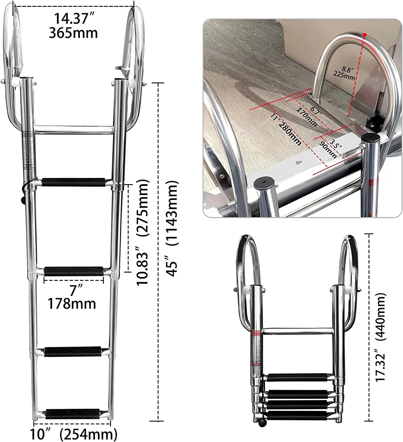 Stainless Steel Boat 4 Step Boarding  Ladder