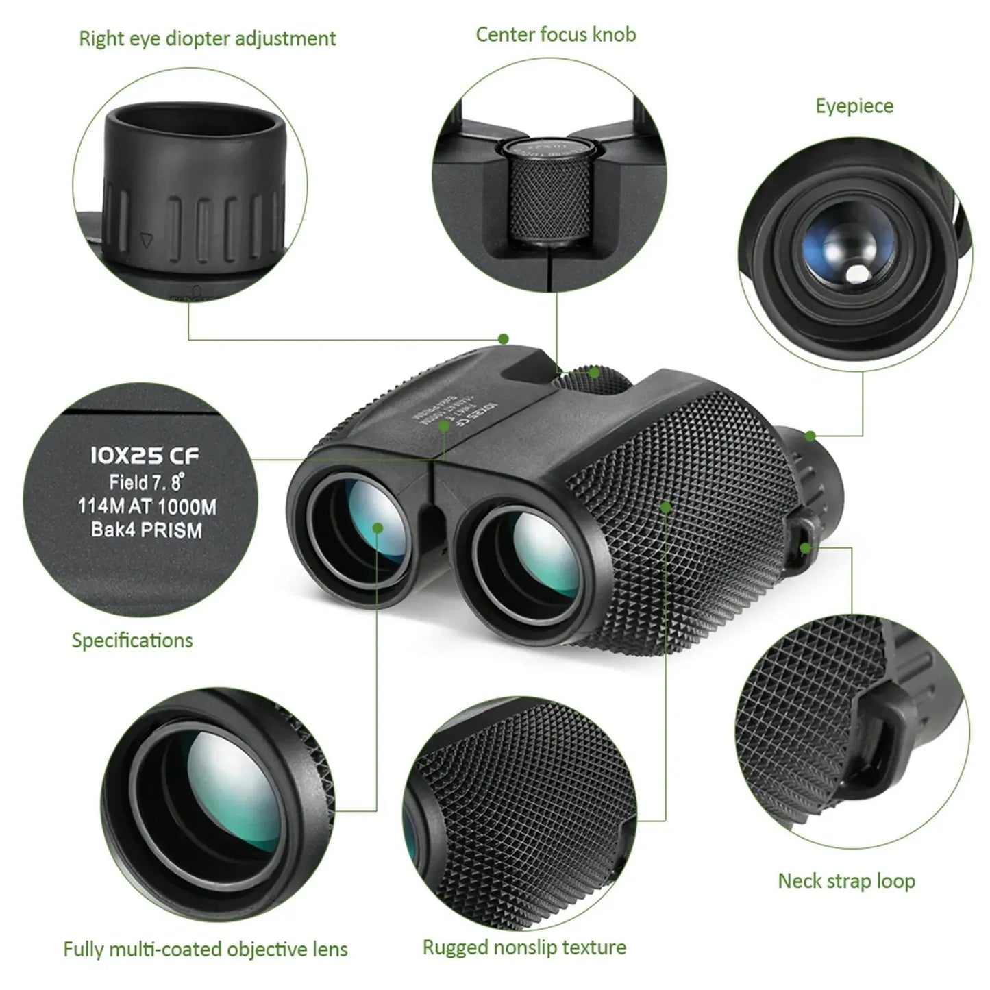 10X25 HD Mini Portable Bird Watching Binoculars