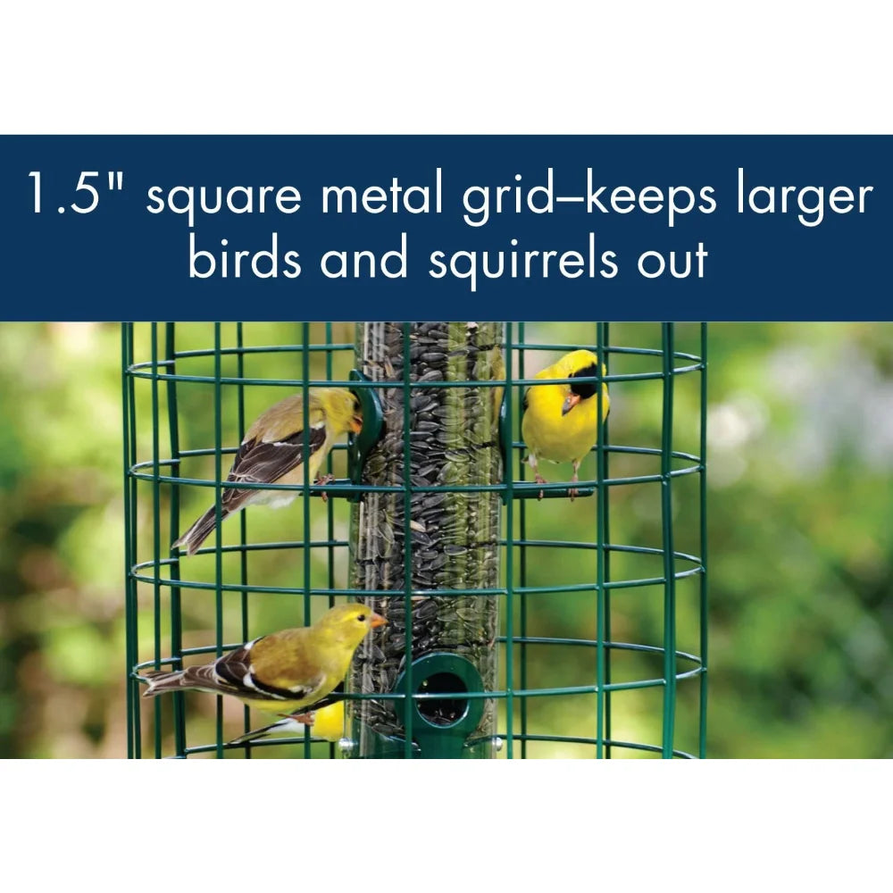 6-port Caged Squirrel Resistant Metal Cage Tube Bird Feeder, Green