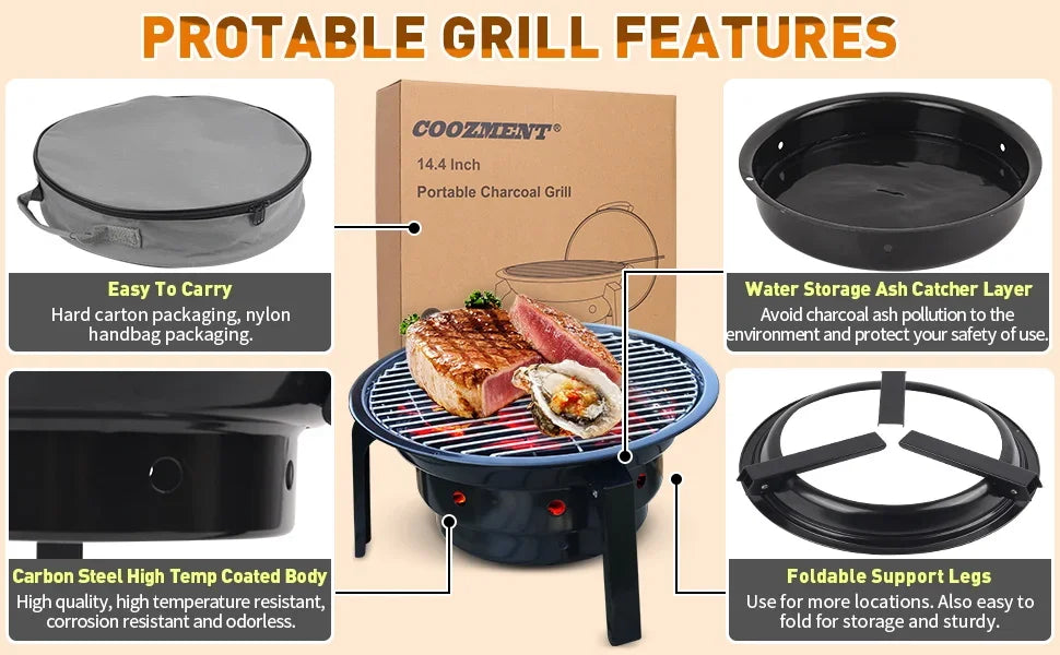 Portable Charcoal Camping Barbecue Grill,