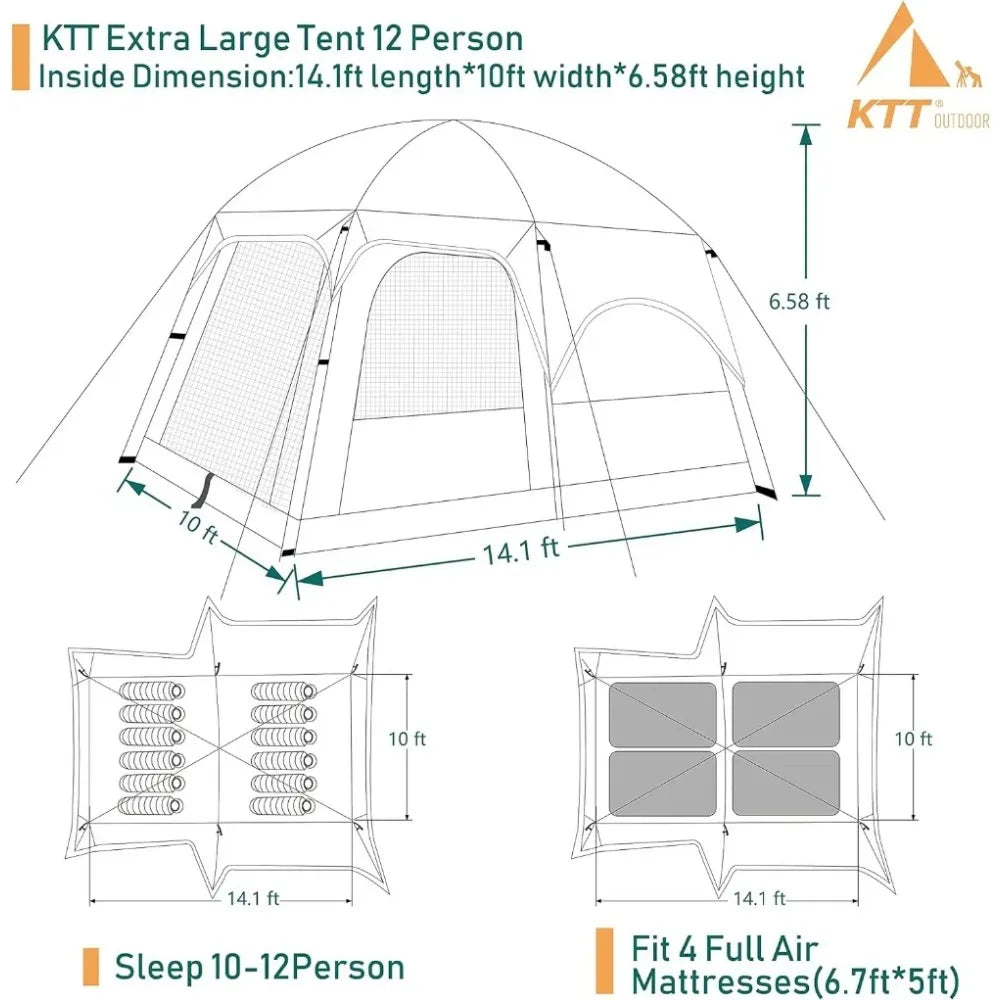 Large Tent 10-12 Person Tents, With 2 Rooms,