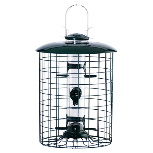 6-port Caged Squirrel Resistant Metal Cage Tube Bird Feeder, Green