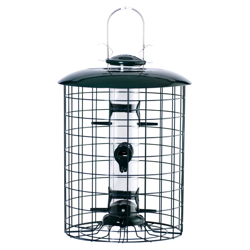 6-port Caged Squirrel Resistant Metal Cage Tube Bird Feeder, Green