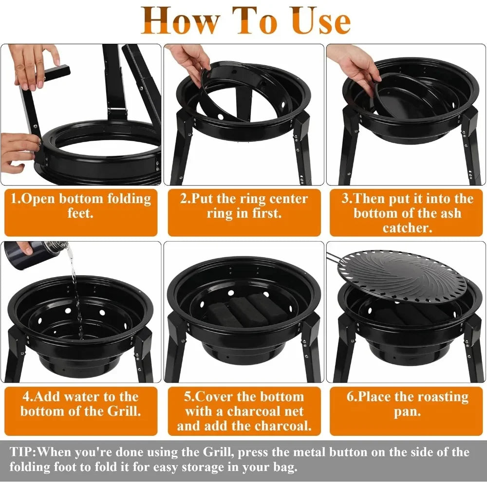 Portable Charcoal Camping Barbecue Grill,