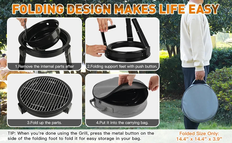 Portable Charcoal Camping Barbecue Grill,