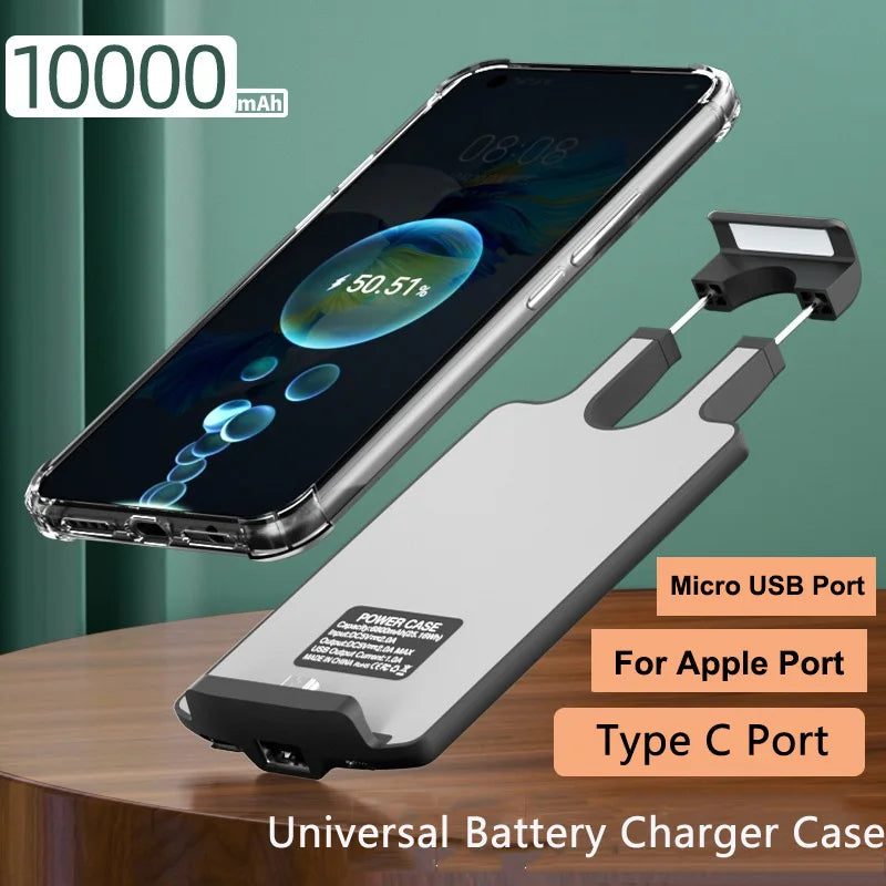 Universal Adjustable Battery Charger Case For iPhone 13 12 11 Pro Samsung Huawei Oneplus Xiaomi Power Bank Battery Charger Case