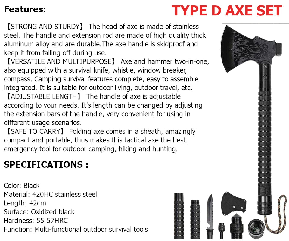 Foldable Camping And Tactical Axe Multi Tool Kit.