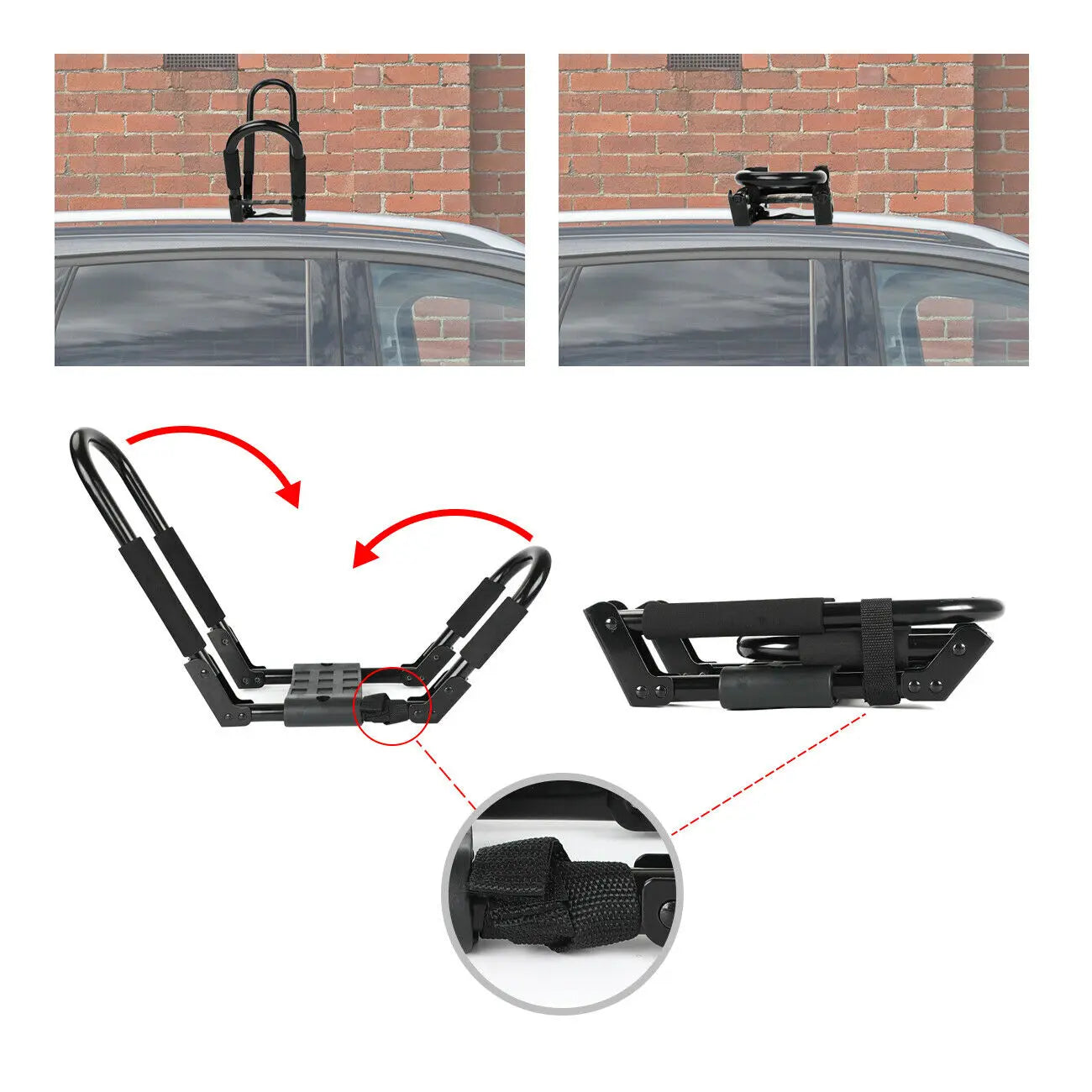 2 Pairs Folding Roof Top Mounted Rack J-Bar Roof Rack For  Kayaks, and Canoes